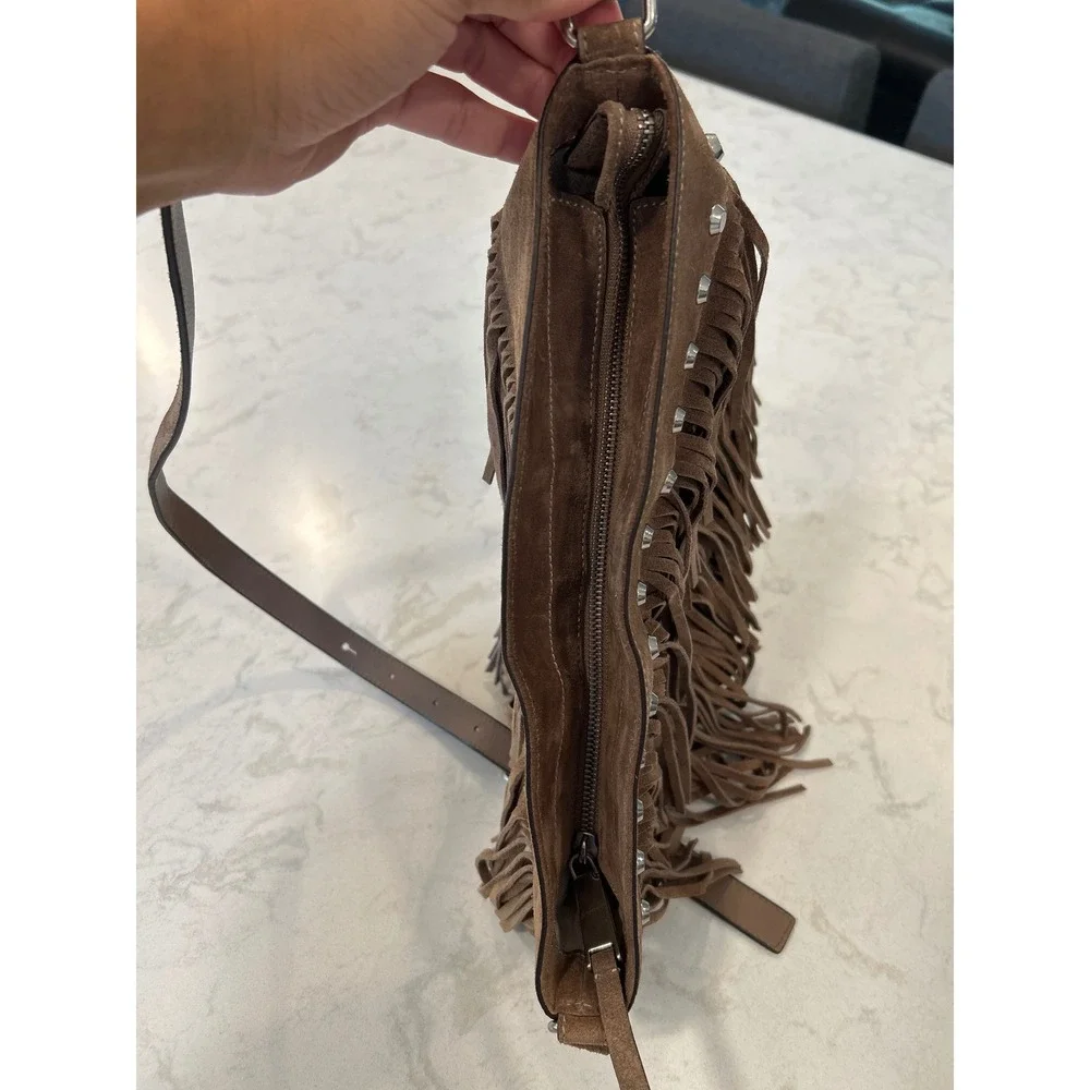 Michael Kors Billy Brown Suede Fringe Studded Crossbody Bag Western Boho Large